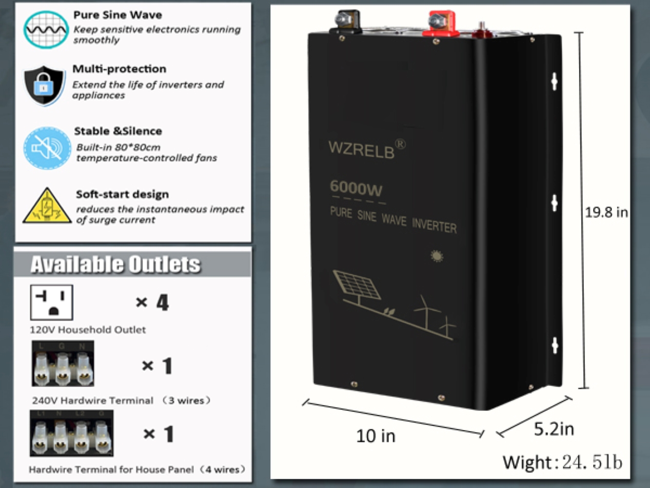 Off Grid Solar Inverter 48V 6000W - 6000W Off-Grid Split-Phase Reiner Sinus-Wechselrichter Solarpanel-Generator
