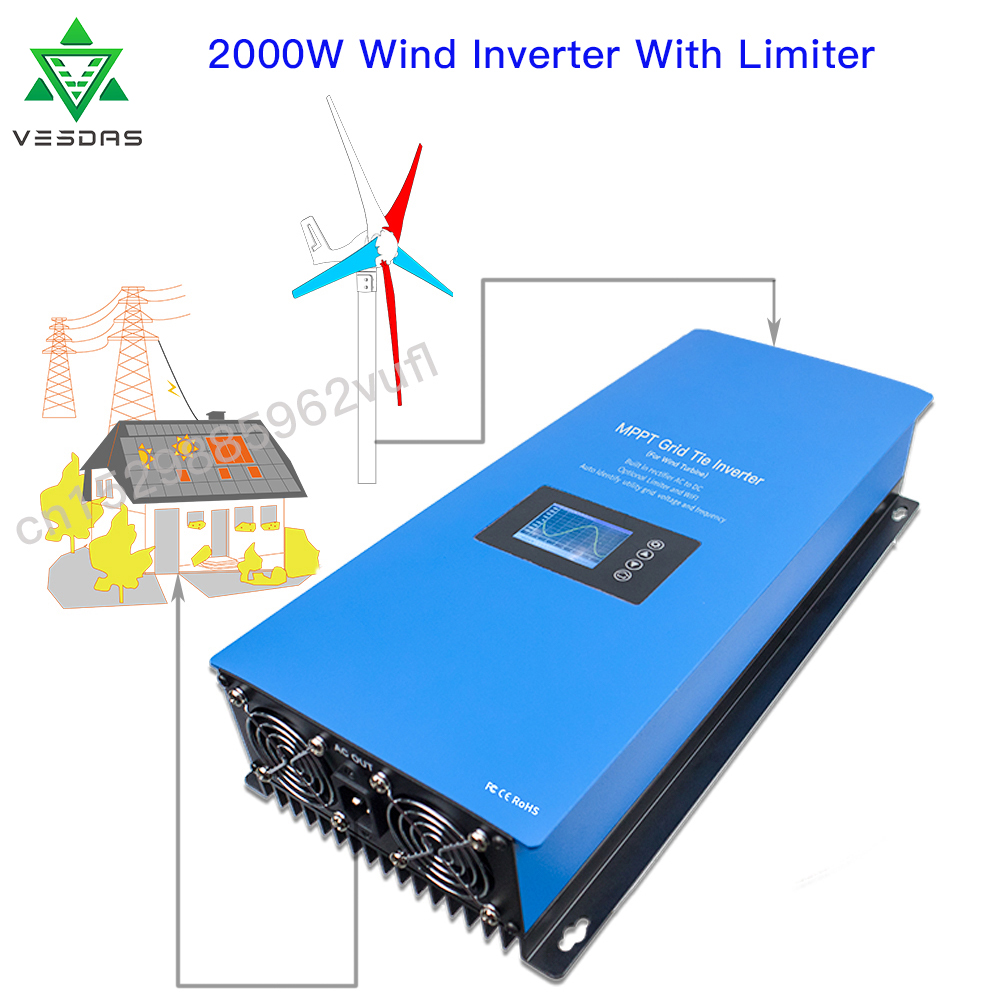 Grid Tie Inverter Limiter 2000W - 1000W 2000W Wind MPPT Power Auf